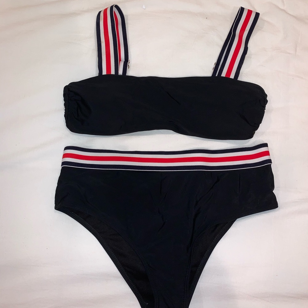 Black Bikini with Stripes on Straps